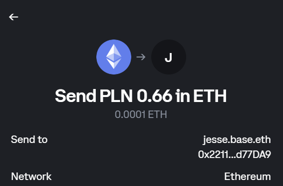 Coinbase Exchange correctly resolves the address for jesse.base.eth