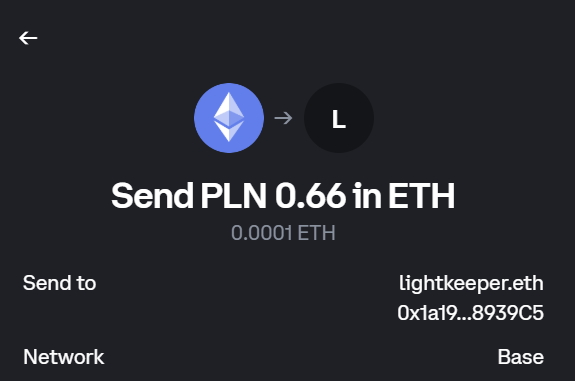 Coinbase Exchange fails to resolve the address for lightkeeper.eth on the Base chain