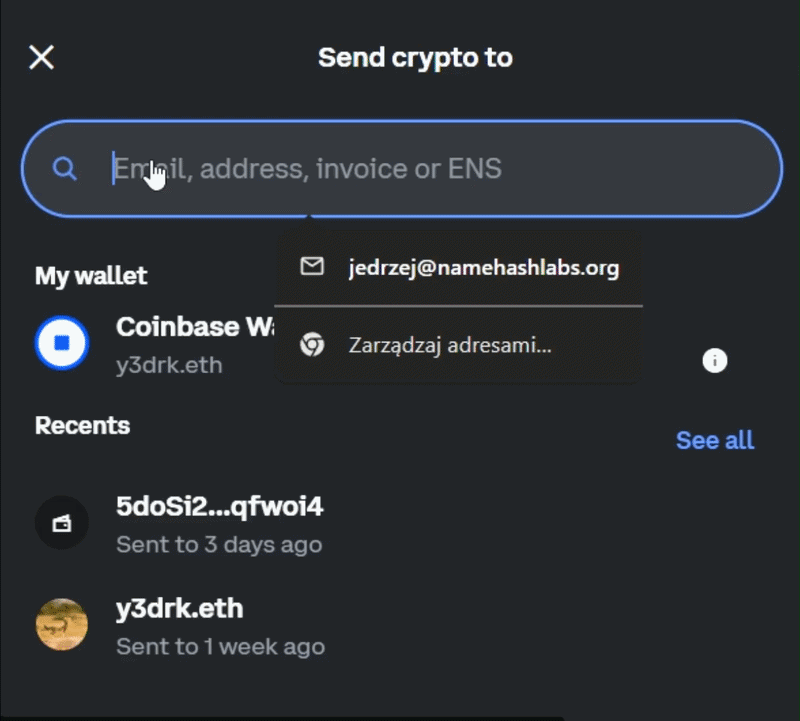 Coinbase Exchange fails to resolve the Solana address for gregskril.eth
